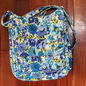 Vera Bradley Floral Crossbody Bag in Blue and Yellow. Adjustable Strap.